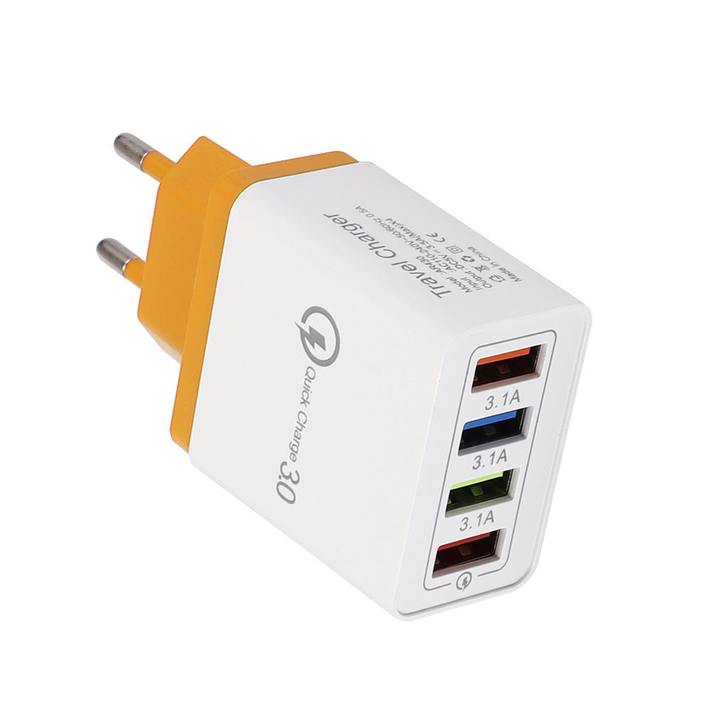 Charge multiple devices quickly with this USB Quick Charge 3.0 4-Port Adapter. Portable, efficient, and perfect for smartphones and tablets on the go.