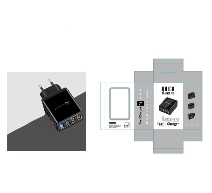 Charge multiple devices quickly with this USB Quick Charge 3.0 4-Port Adapter. Portable, efficient, and perfect for smartphones and tablets on the go.