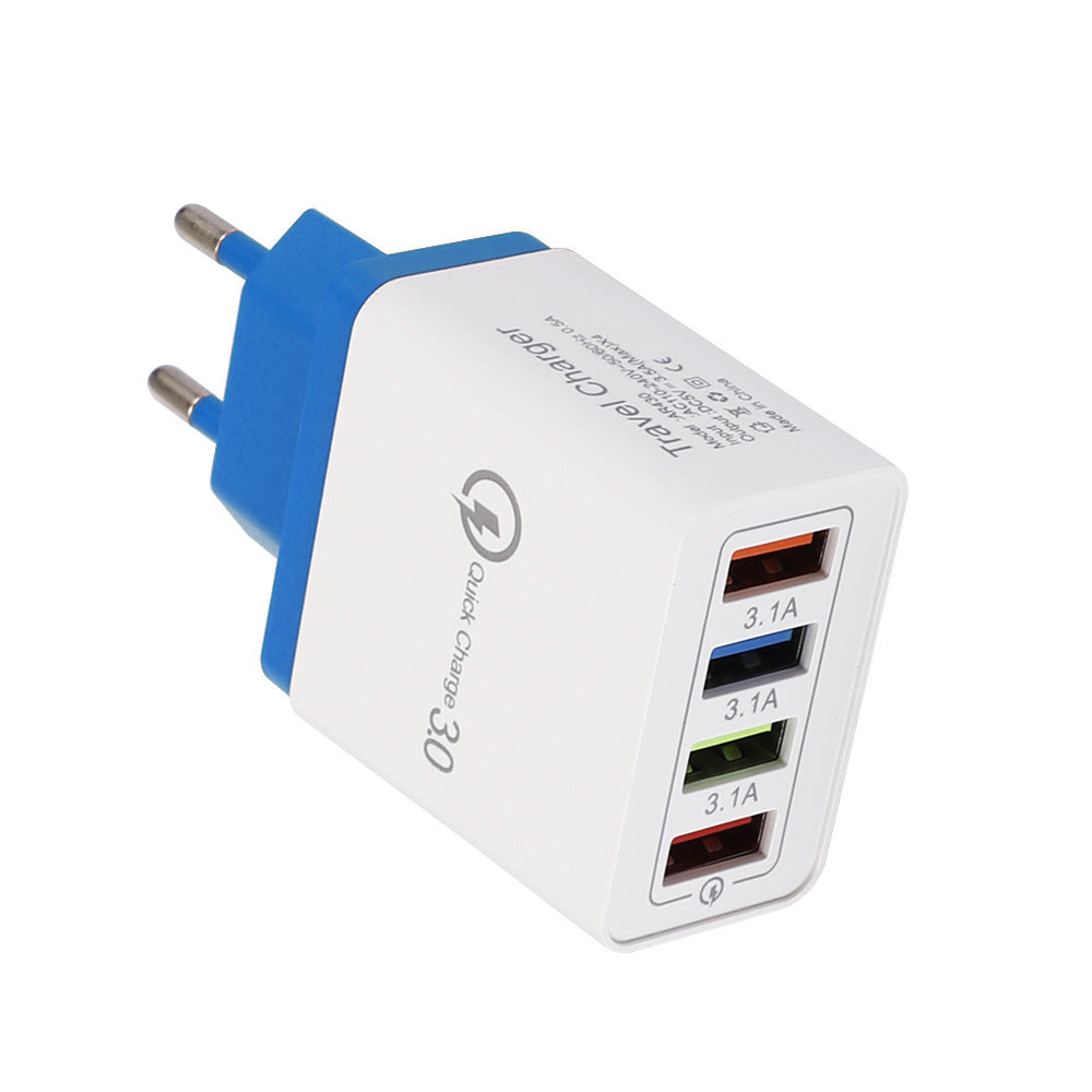 Charge multiple devices quickly with this USB Quick Charge 3.0 4-Port Adapter. Portable, efficient, and perfect for smartphones and tablets on the go.