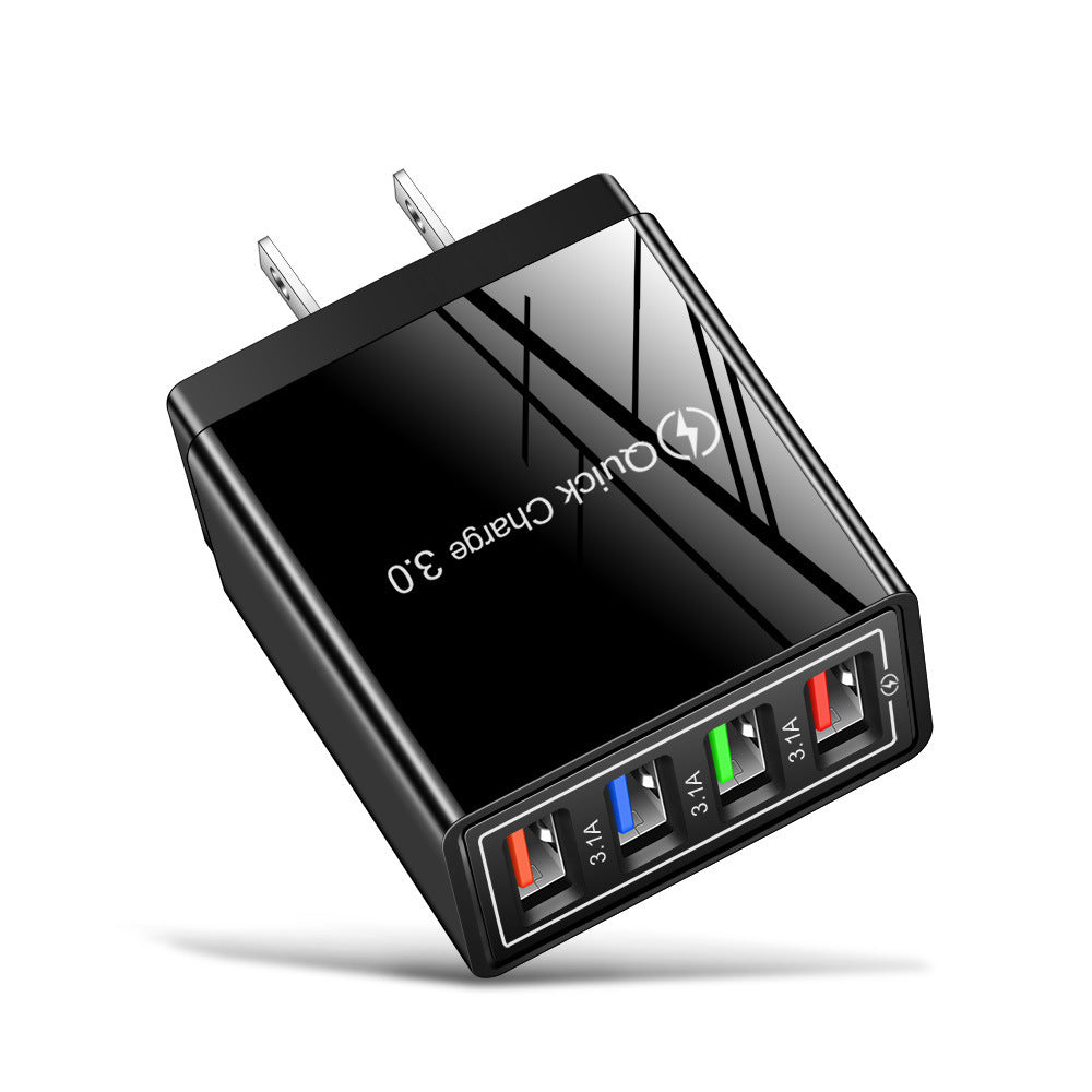 Charge multiple devices quickly with this USB Quick Charge 3.0 4-Port Adapter. Portable, efficient, and perfect for smartphones and tablets on the go.