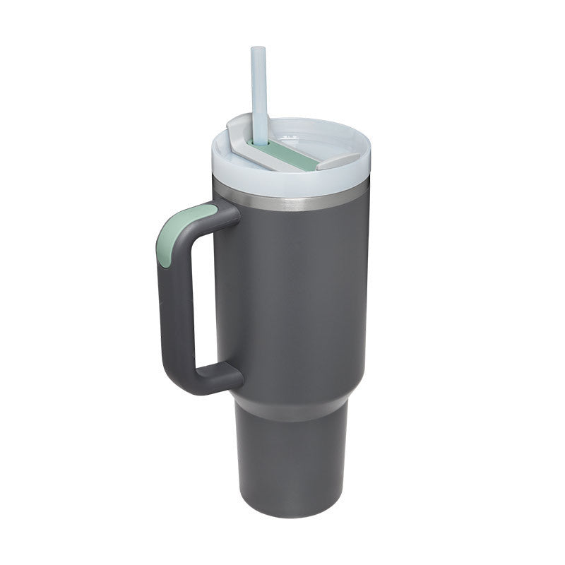 Enjoy drinks on the go with this 40oz Insulated Stainless Steel Tumbler with Handle and Straw. Spill-proof, durable, and perfect for car, gym, office, or travel use.