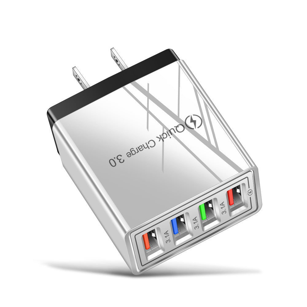 Charge multiple devices quickly with this USB Quick Charge 3.0 4-Port Adapter. Portable, efficient, and perfect for smartphones and tablets on the go.