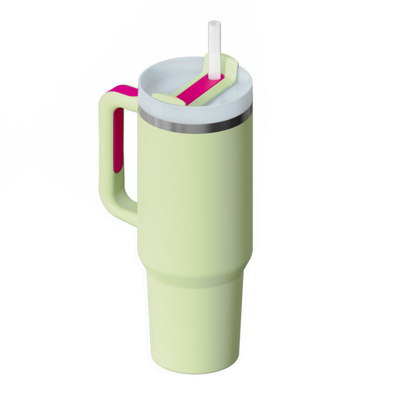 Enjoy drinks on the go with this 40oz Insulated Stainless Steel Tumbler with Handle and Straw. Spill-proof, durable, and perfect for car, gym, office, or travel use.