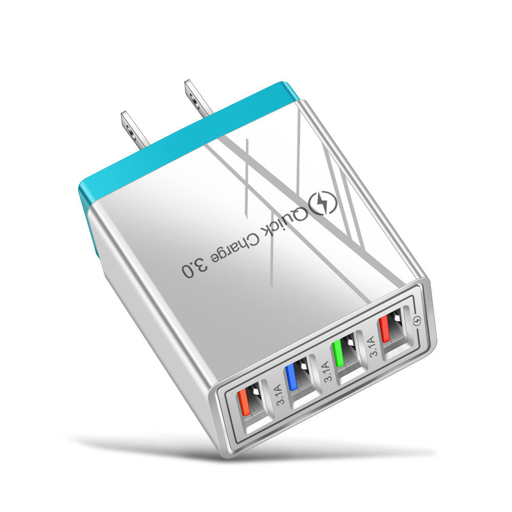 Charge multiple devices quickly with this USB Quick Charge 3.0 4-Port Adapter. Portable, efficient, and perfect for smartphones and tablets on the go.