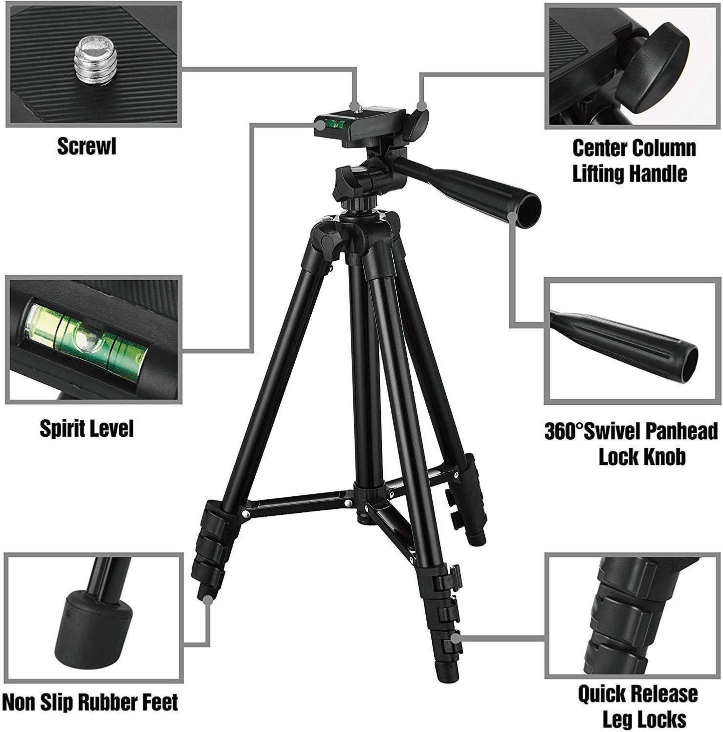 Capture steady shots anywhere with this Portable Camera Tripod. Compatible with Apple devices, DSLR cameras, and micro single cameras—lightweight and easy to carry.