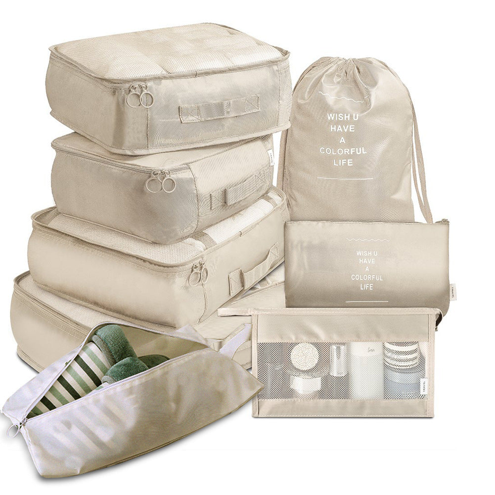 Keep your suitcase organized with this 8-Piece Luggage Divider Packing Cube Set. Perfect for clothes, underwear, and shoes—lightweight, durable, and travel-friendly.