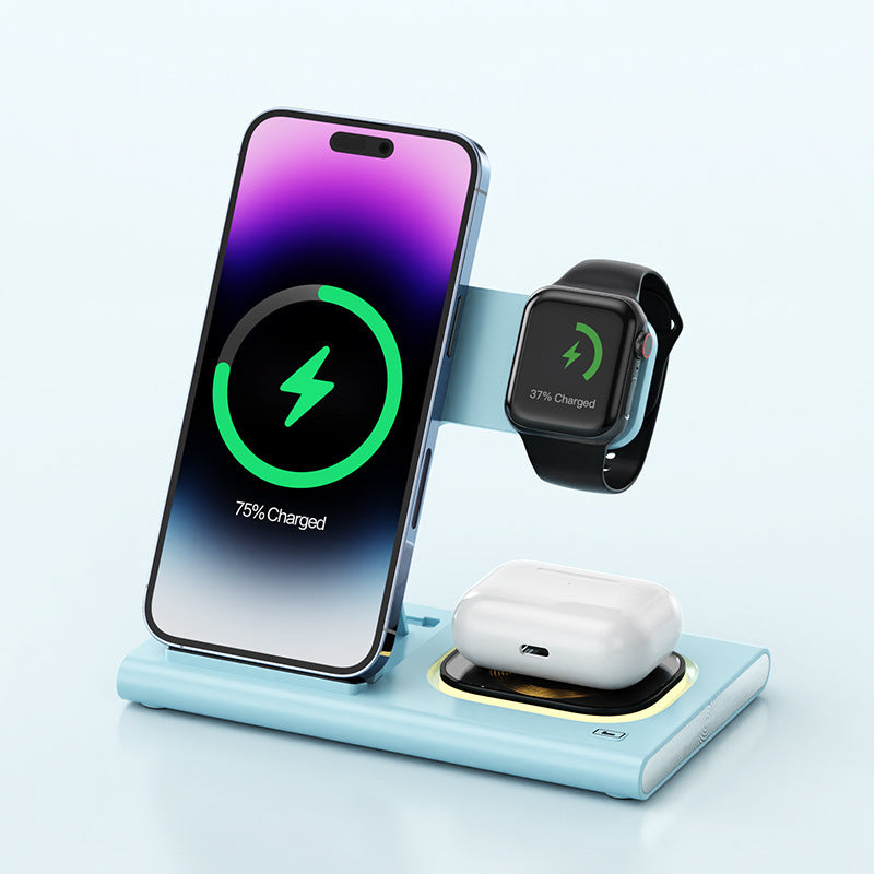 Charge all your devices efficiently with this 3-in-1 15W Wireless Charging Stand. Magnetic, fast-charging, and multifunctional—perfect for phones, iWatch, and bedside use.