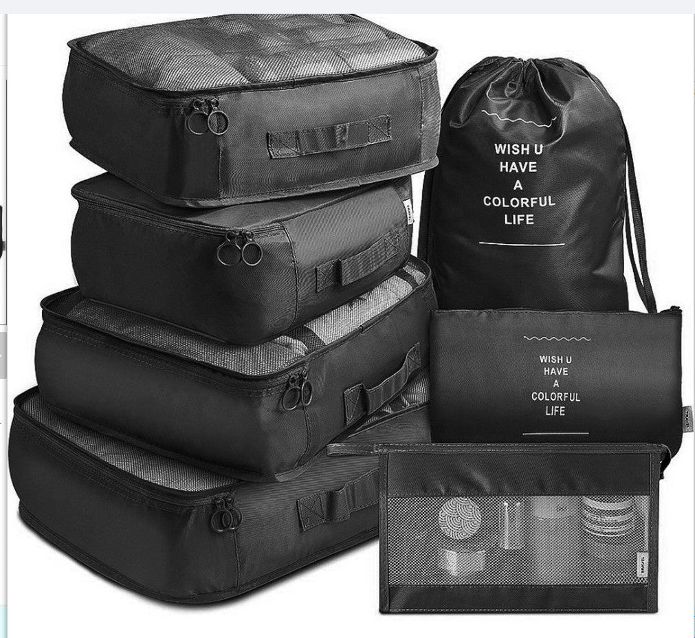 Keep your suitcase organized with this 8-Piece Luggage Divider Packing Cube Set. Perfect for clothes, underwear, and shoes—lightweight, durable, and travel-friendly.