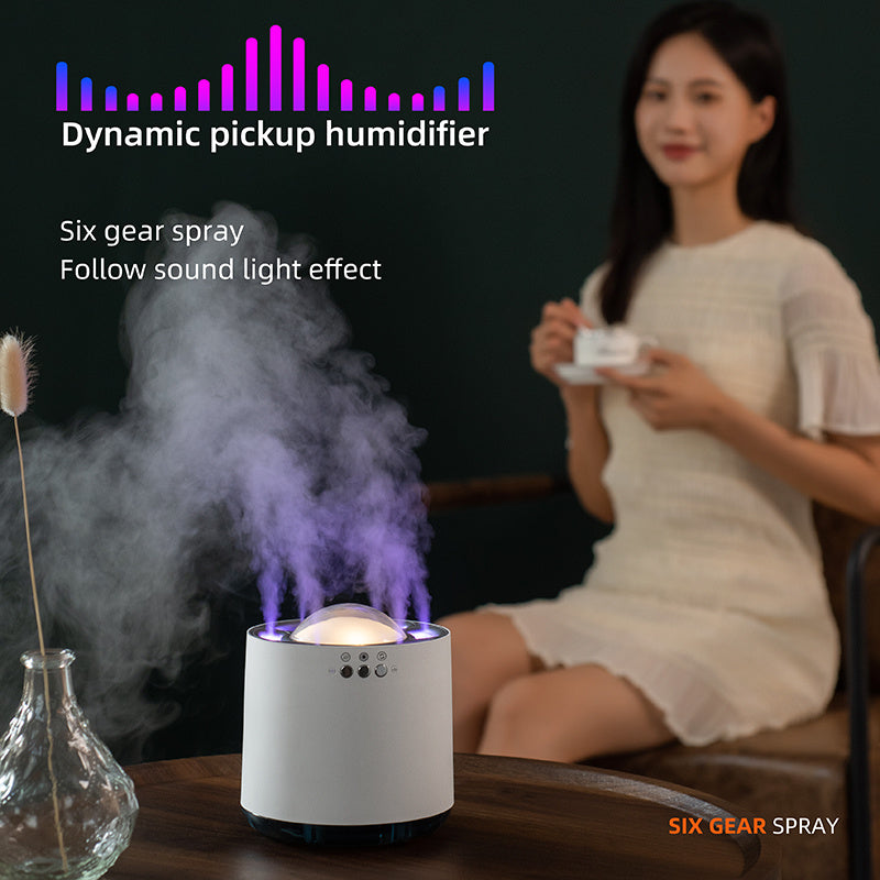 Enhance your space with this Voice-Controlled Colorful LED Humidifier. 800ml capacity, USB-powered, and ultrasonic for cool mist—perfect for home or office.