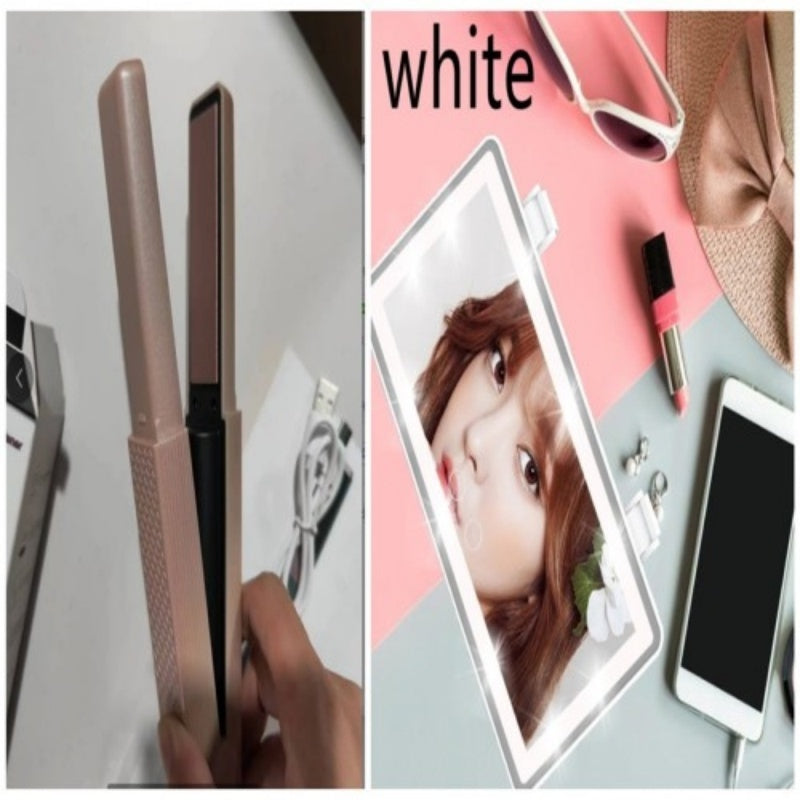 Style your hair anywhere with this Cordless USB Hair Straightener. Mini ceramic design, portable, and perfect for straightening or curling on the go.