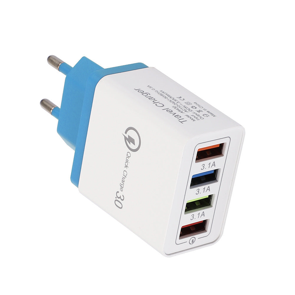 Charge multiple devices quickly with this USB Quick Charge 3.0 4-Port Adapter. Portable, efficient, and perfect for smartphones and tablets on the go.