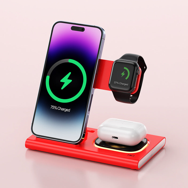 Charge all your devices efficiently with this 3-in-1 15W Wireless Charging Stand. Magnetic, fast-charging, and multifunctional—perfect for phones, iWatch, and bedside use.