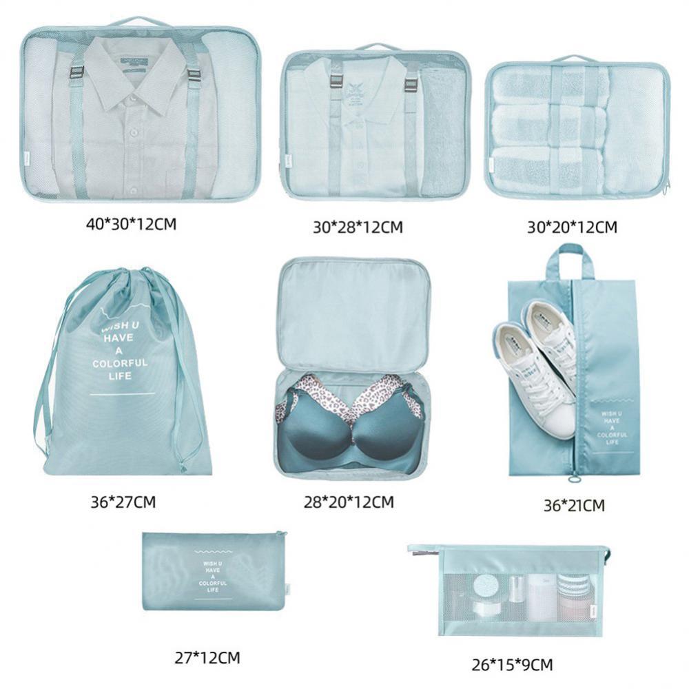 Keep your suitcase organized with this 8-Piece Luggage Divider Packing Cube Set. Perfect for clothes, underwear, and shoes—lightweight, durable, and travel-friendly.