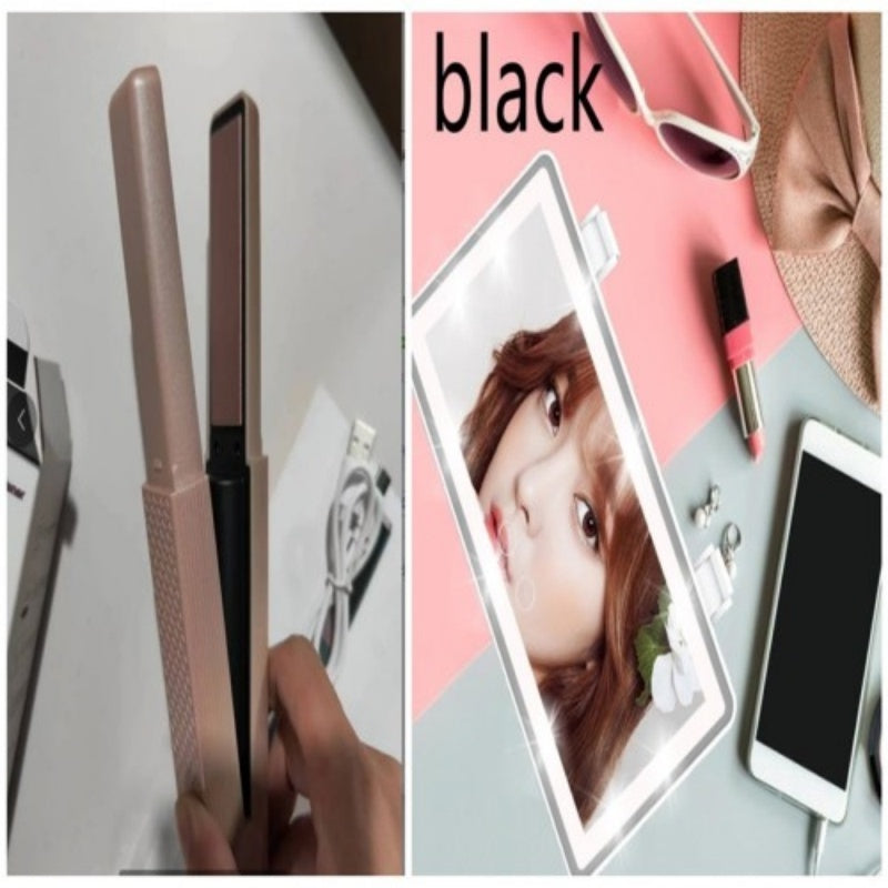 Style your hair anywhere with this Cordless USB Hair Straightener. Mini ceramic design, portable, and perfect for straightening or curling on the go.