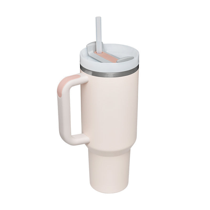 Enjoy drinks on the go with this 40oz Insulated Stainless Steel Tumbler with Handle and Straw. Spill-proof, durable, and perfect for car, gym, office, or travel use.