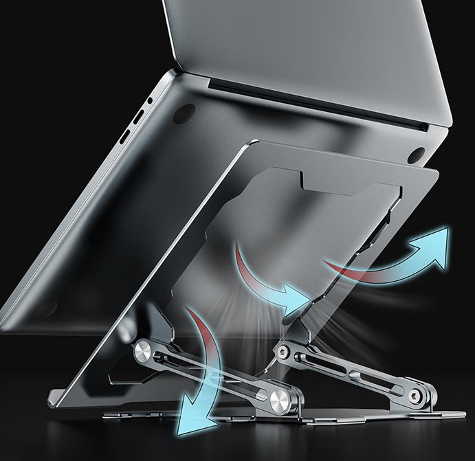 Work comfortably anywhere with this Adjustable Aluminum Alloy Laptop Stand. Portable, durable, and compatible with most laptops—perfect for home, office, or travel.