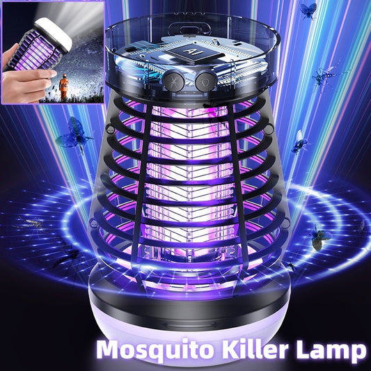 Keep your space mosquito-free with this 2-in-1 Electric Mosquito Killer Lamp. USB rechargeable, multifunctional, and perfect for camping, terraces, or emergency use.
