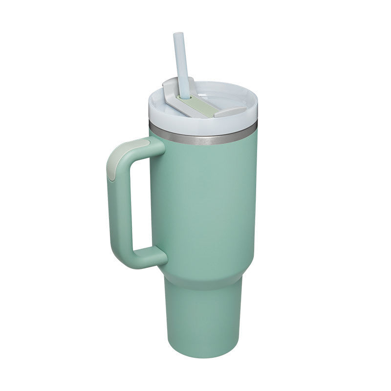 Enjoy drinks on the go with this 40oz Insulated Stainless Steel Tumbler with Handle and Straw. Spill-proof, durable, and perfect for car, gym, office, or travel use.