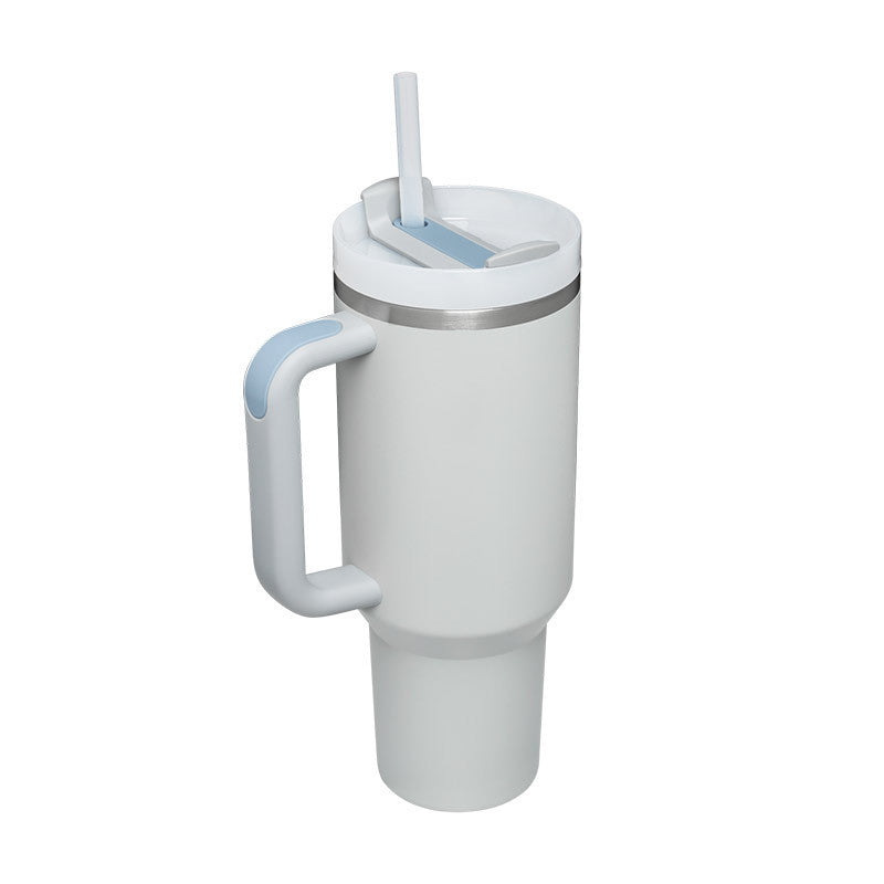 Enjoy drinks on the go with this 40oz Insulated Stainless Steel Tumbler with Handle and Straw. Spill-proof, durable, and perfect for car, gym, office, or travel use.