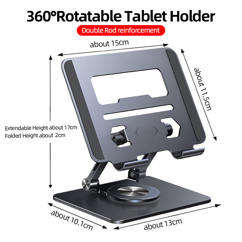Use your device hands-free with this 360° Rotating Folding Tablet Stand. Portable, adjustable, and stable—perfect for home, office, or travel.