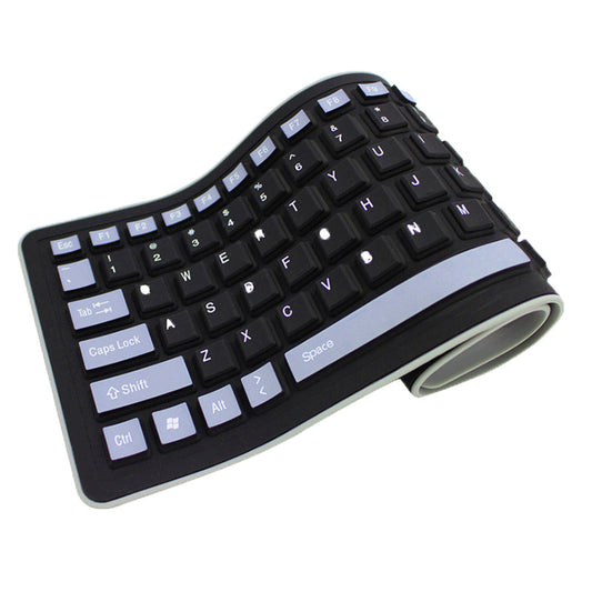 Type comfortably anywhere with this Silica Gel Foldable Curved Keyboard. Silent, waterproof, and portable—perfect for travel, home, or office use.