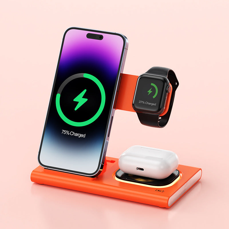 Charge all your devices efficiently with this 3-in-1 15W Wireless Charging Stand. Magnetic, fast-charging, and multifunctional—perfect for phones, iWatch, and bedside use.