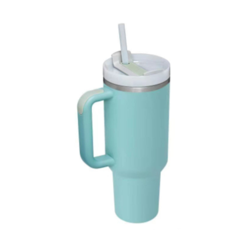 Enjoy drinks on the go with this 40oz Insulated Stainless Steel Tumbler with Handle and Straw. Spill-proof, durable, and perfect for car, gym, office, or travel use.