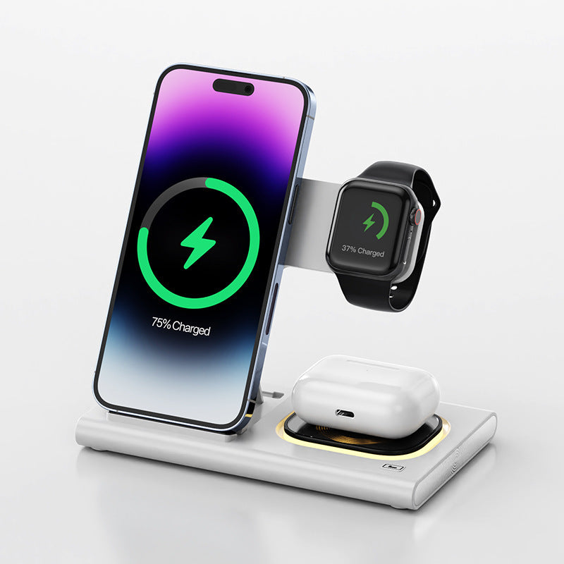 Charge all your devices efficiently with this 3-in-1 15W Wireless Charging Stand. Magnetic, fast-charging, and multifunctional—perfect for phones, iWatch, and bedside use.