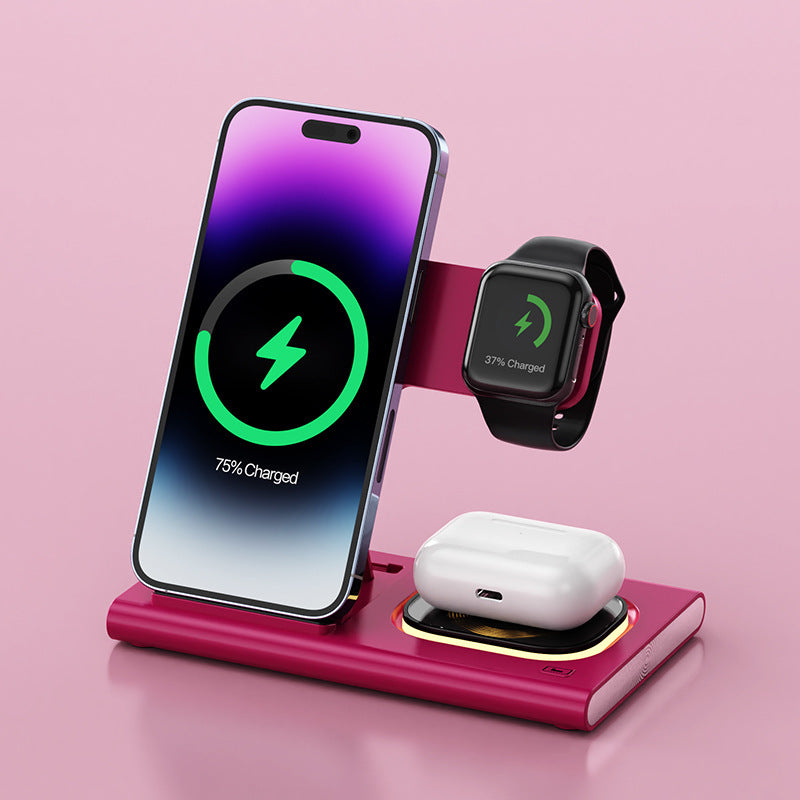 Charge all your devices efficiently with this 3-in-1 15W Wireless Charging Stand. Magnetic, fast-charging, and multifunctional—perfect for phones, iWatch, and bedside use.