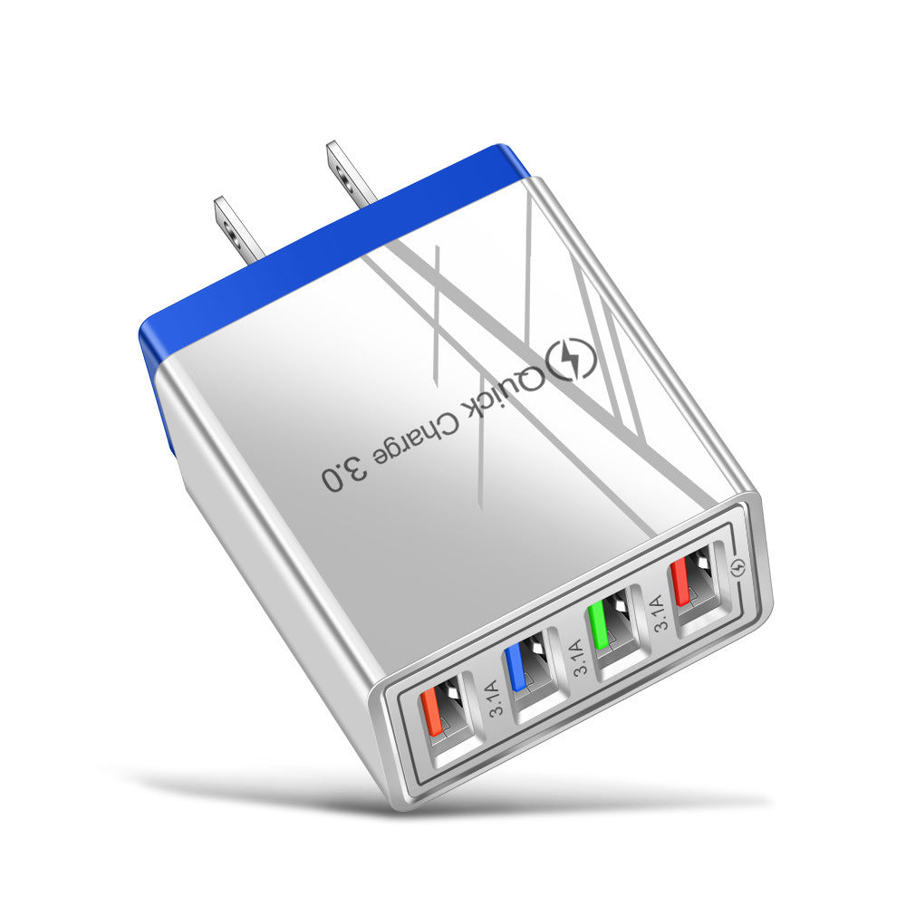 Charge multiple devices quickly with this USB Quick Charge 3.0 4-Port Adapter. Portable, efficient, and perfect for smartphones and tablets on the go.
